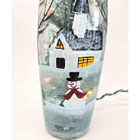 Kirklands Pre-Lit Snowman Hand-Painted Glass Vase Decorative Accent Winter vl800 - Picture 7 of 9